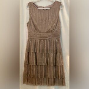 Connected Apparel Shimmery Silver Multi Tiered Sleeveless Summer Dress Size 12